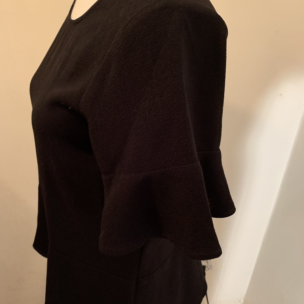 Madewell by J. Crew, Black Blouse, Short Bell Sleeves, Ruffle Hem, XS NWT - Picture 3 of 12